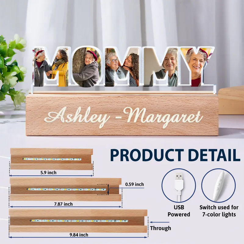 Gift For Mother,Gift For Grandma,Custom Photo,Love,Happy - Custom Photo Mommy Grandma Custom Kid Grandkid Name - Personalized Custom Shaped LED Light