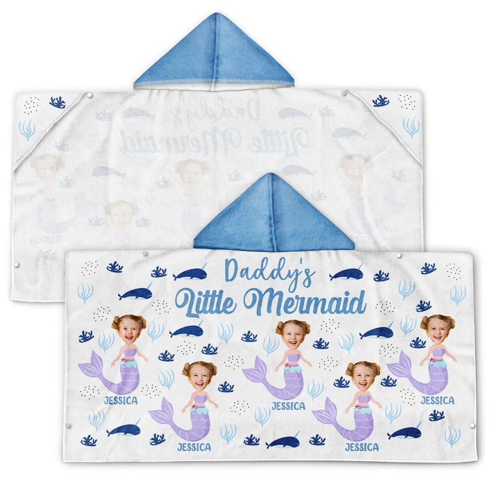 Happy, Summer, Gift For Kids, Beach - Custom Photo Mommy's Little Mermaid - Personalized Hooded Beach Towel