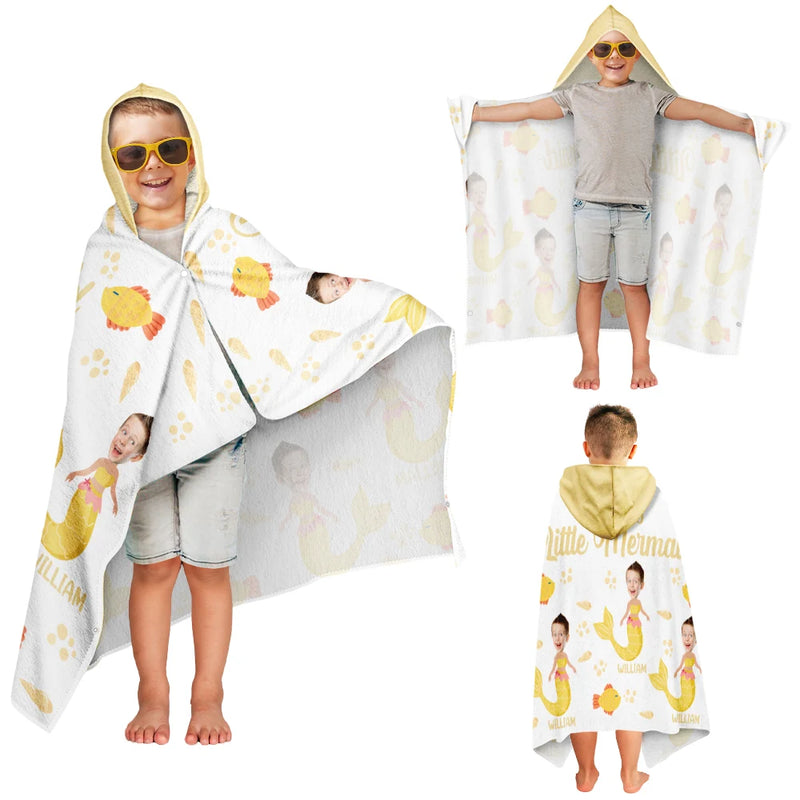 Happy, Summer, Gift For Kids, Beach - Custom Photo Mommy's Little Mermaid - Personalized Hooded Beach Towel