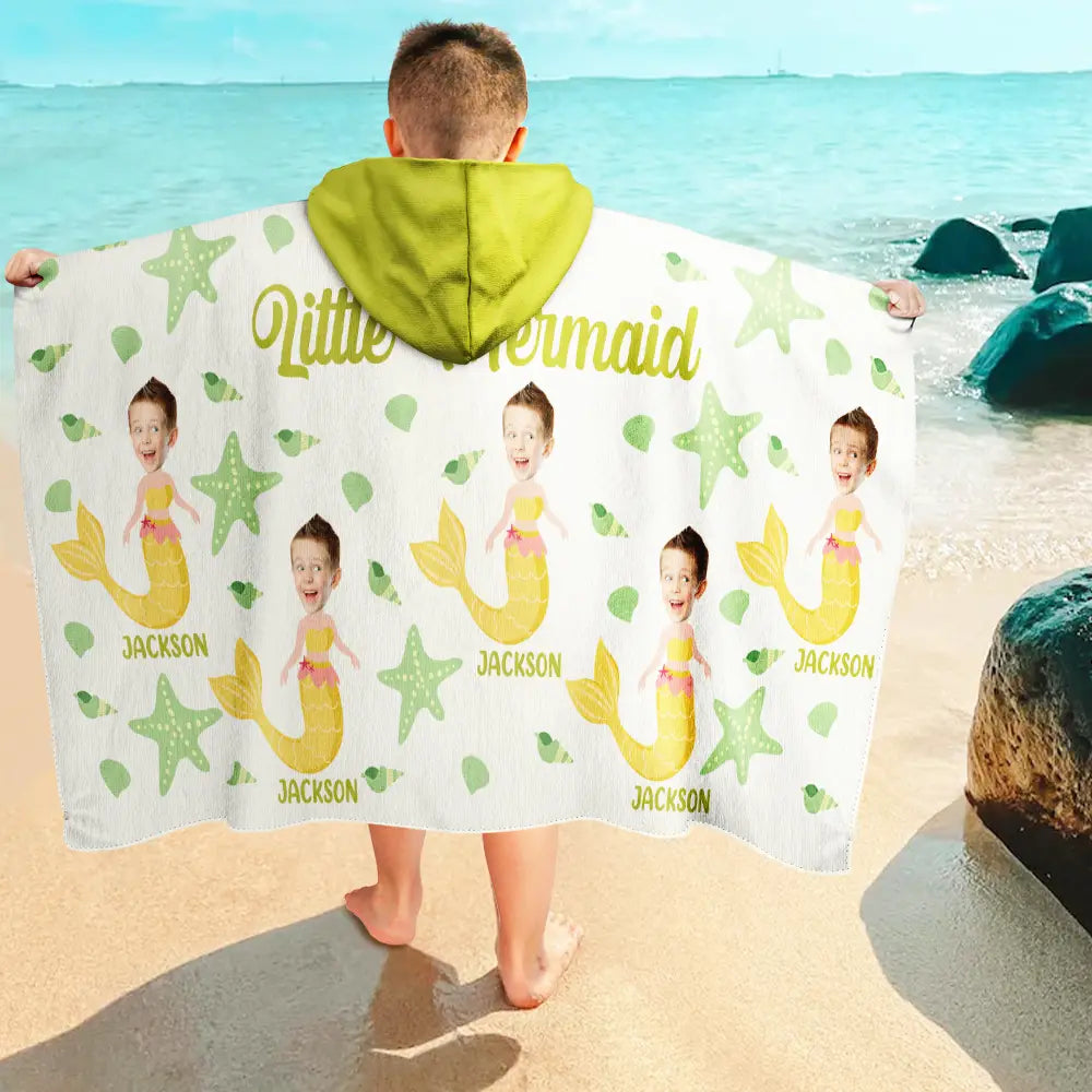 Happy, Summer, Gift For Kids, Beach - Custom Photo Mommy's Little Mermaid - Personalized Hooded Beach Towel