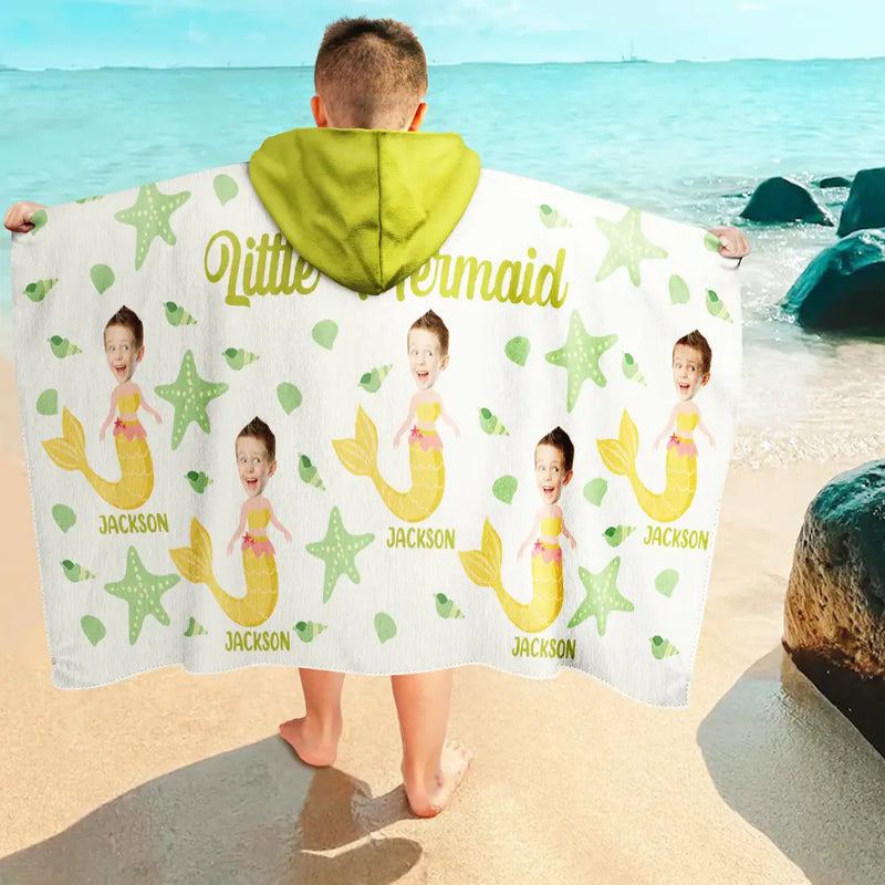 Happy, Summer, Gift For Kids, Beach - Custom Photo Mommy's Little Mermaid - Personalized Hooded Beach Towel