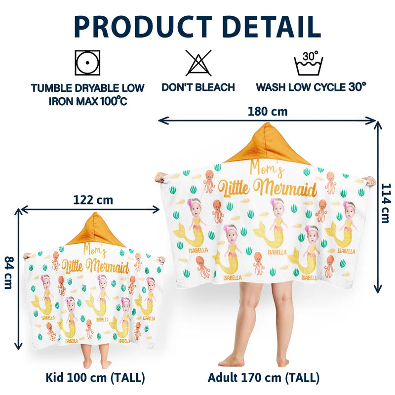 Happy, Summer, Gift For Kids, Beach - Custom Photo Mommy's Little Mermaid - Personalized Hooded Beach Towel