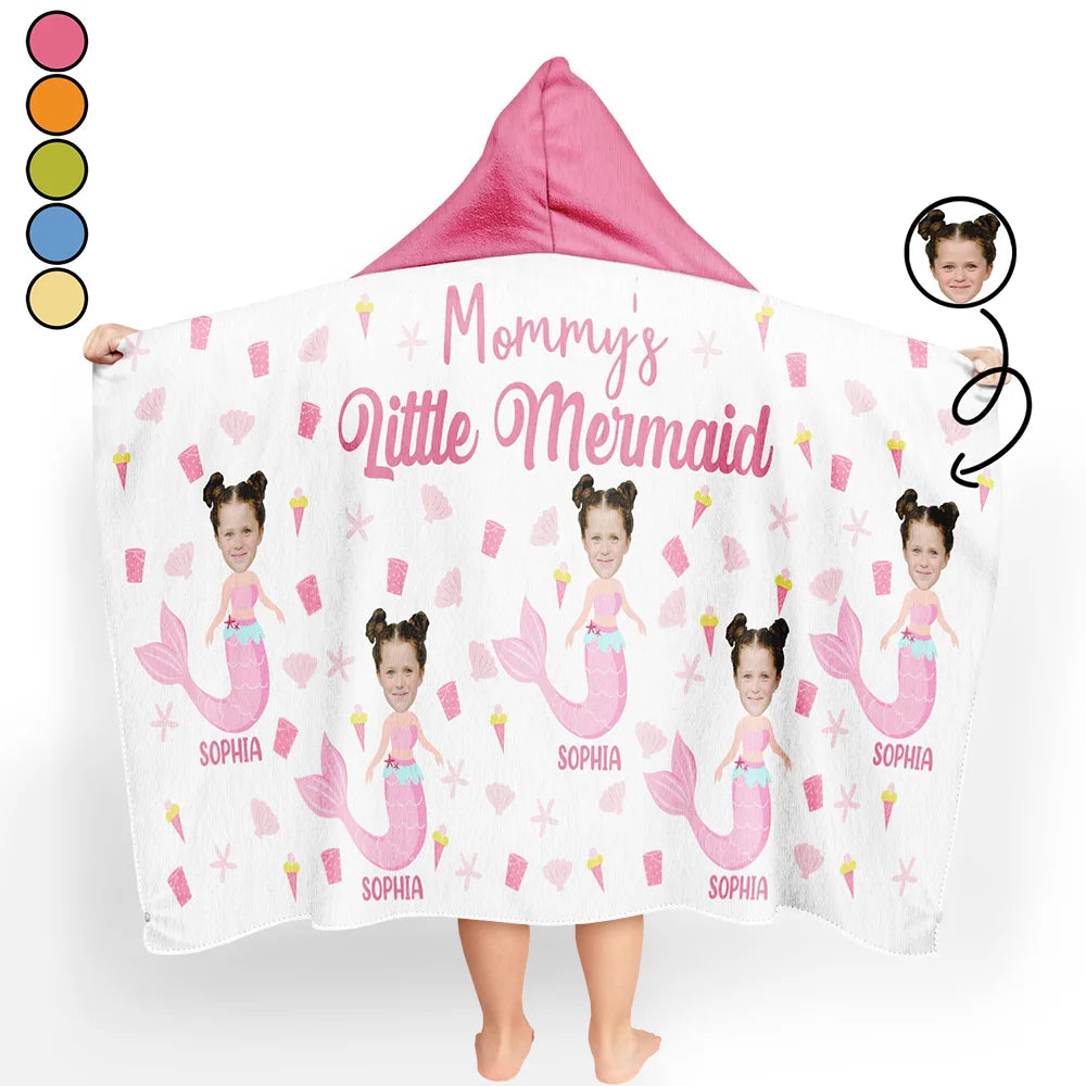 Happy, Summer, Gift For Kids, Beach - Custom Photo Mommy's Little Mermaid - Personalized Hooded Beach Towel