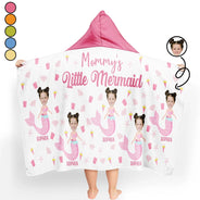 Happy, Summer, Gift For Kids, Beach - Custom Photo Mommy's Little Mermaid - Personalized Hooded Beach Towel