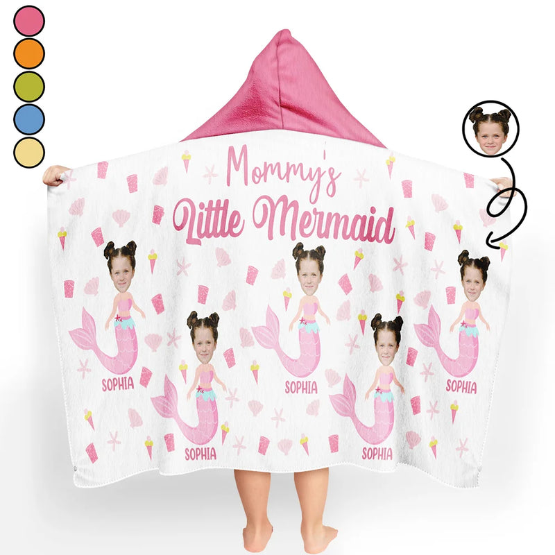 Happy, Summer, Gift For Kids, Beach - Custom Photo Mommy's Little Mermaid - Personalized Hooded Beach Towel
