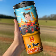 Gift For Kids,Gift For Grandkids,Happy,Back To School - Custom Photo Monogram Kid Toy Car - Personalized 30oz Tumbler With Handle