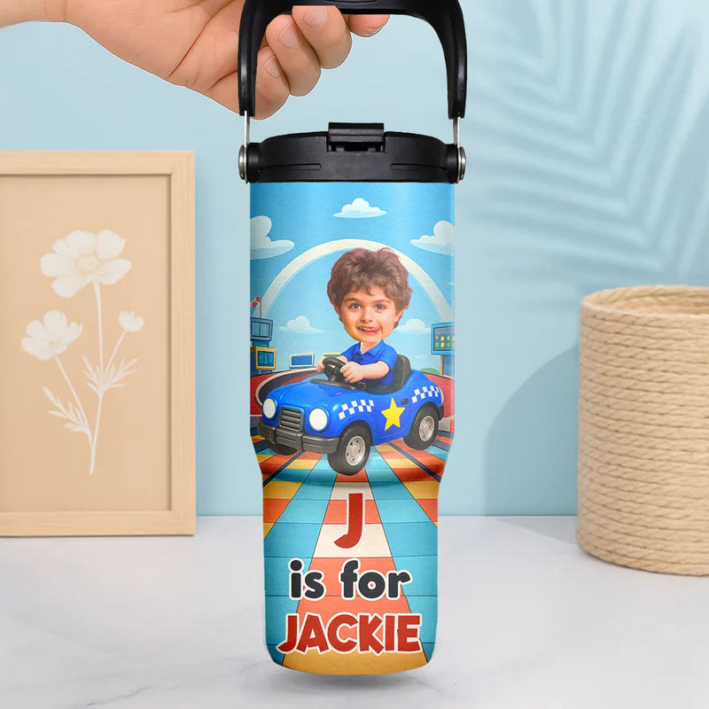 Gift For Kids,Gift For Grandkids,Happy,Back To School - Custom Photo Monogram Kid Toy Car - Personalized 30oz Tumbler With Handle