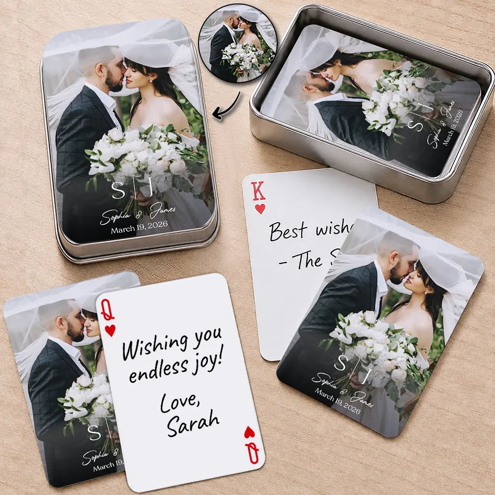 Custom Photo Monogram Wedding Engagement Signing Book - Personalized Playing Cards