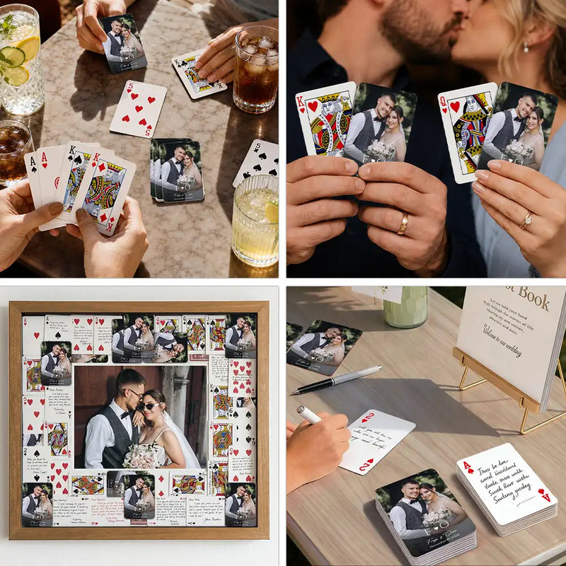 Custom Photo,Romantic,Gift For Couples,Wedding,Upload Full Photo,Monogram - Custom Photo Monogram Wedding Engagement Signing Book - Personalized Playing Cards