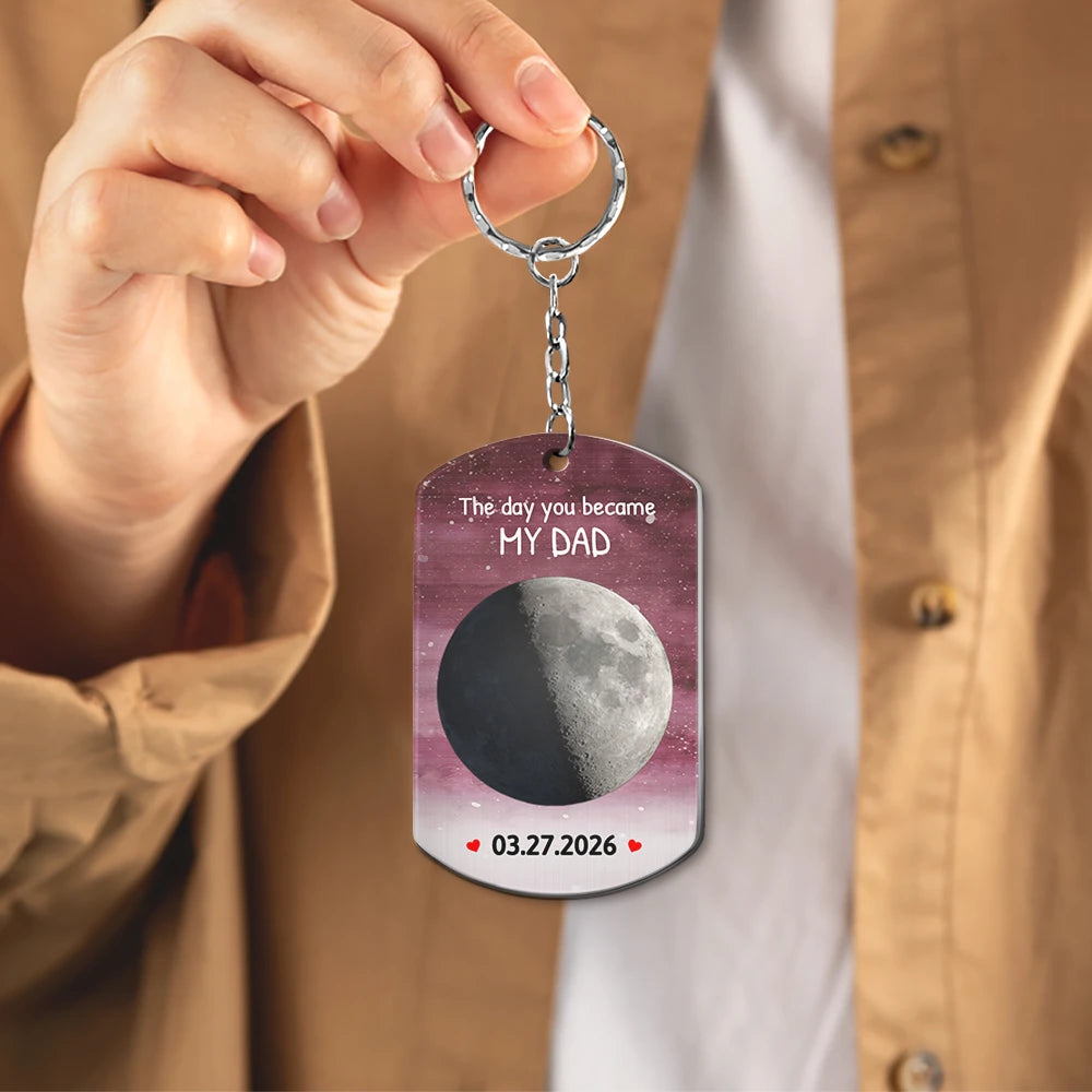Custom Photo,New Dad,New Mom,New baby,Photo,Moon Phase - Custom Photo Moon Phase The Day You Became My Mom - Personalized Aluminum Keychain