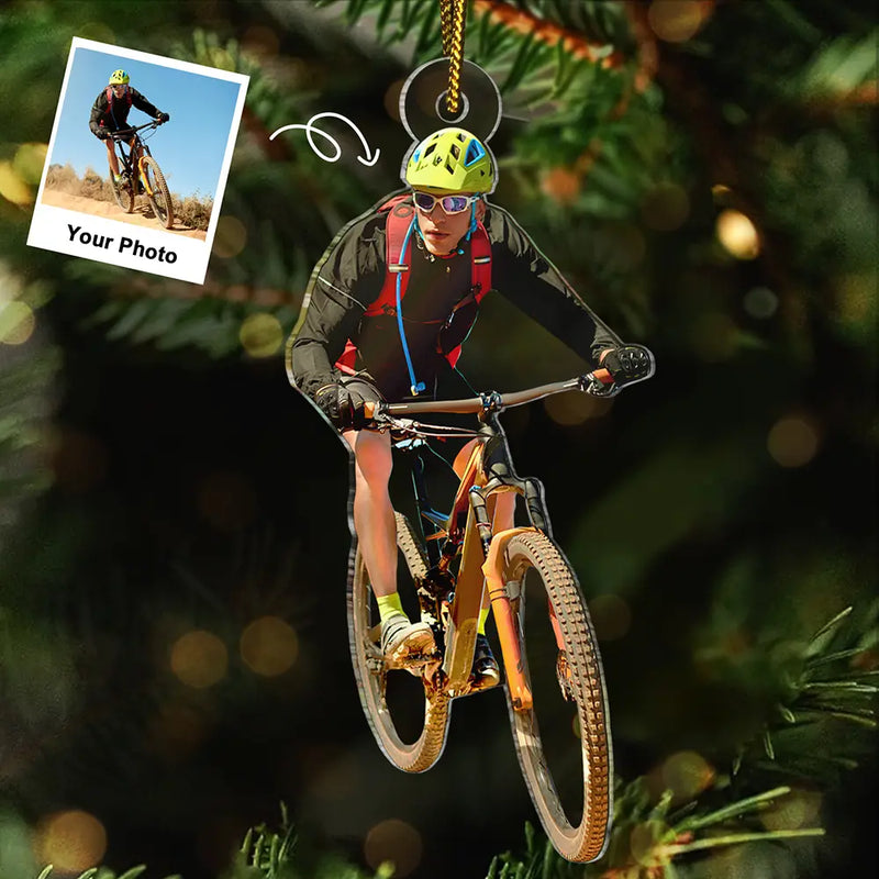 Gift For Yourself,Gift For Women,Gift For Men,Happy,Christmas,Custom Photo,Photo Hobby Ornament - Custom Photo Mountain Biking - Personalized Acrylic Photo Ornament
