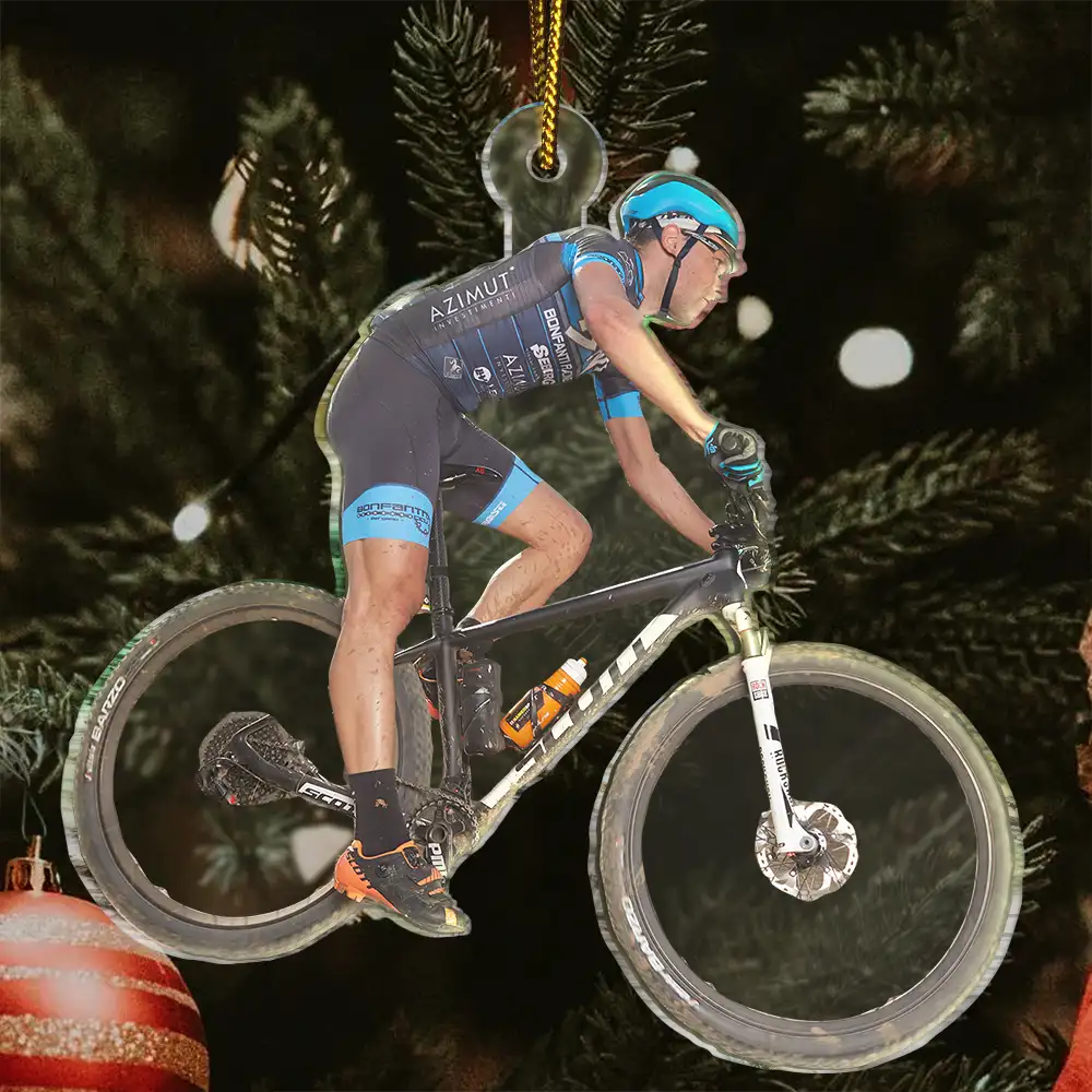 Gift For Yourself,Gift For Women,Gift For Men,Happy,Christmas,Custom Photo,Photo Hobby Ornament - Custom Photo Mountain Biking - Personalized Acrylic Photo Ornament