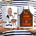 Gift For Father, Gift For Grandpa, Grilling, Funny, Custom Photo - Custom Photo Mr. Good Looking Is Cooking Grilling Apron - Personalized White Edge-to-Edge Mug