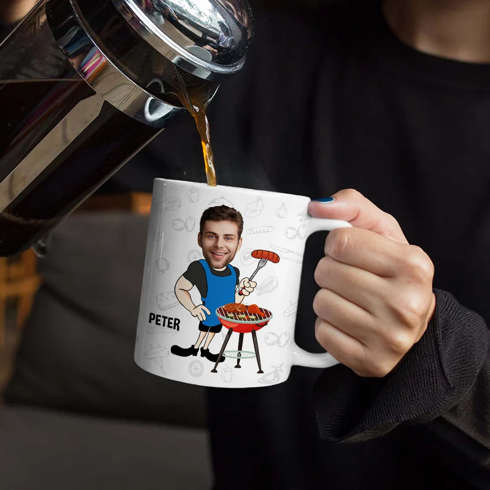 Gift For Father, Gift For Grandpa, Grilling, Funny, Custom Photo - Custom Photo Mr. Good Looking Is Cooking Grilling Apron - Personalized White Edge-to-Edge Mug