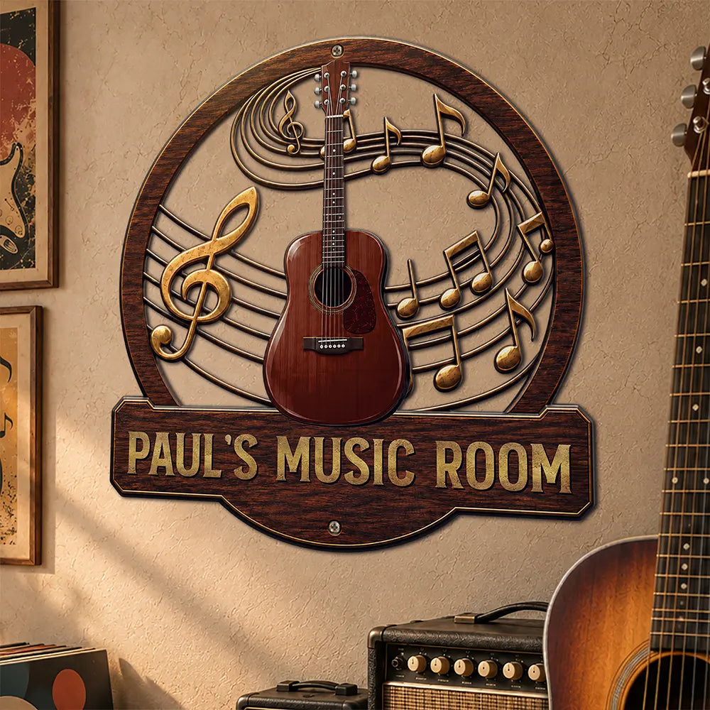 Top Market,Guitar,Gift For Men,Music,Custom Photo,Gift For Yourself,Remove BG Photo,Happy - Custom Photo Music Room Gif For Guitar Lovers - Personalized Custom Shaped Metal Sign