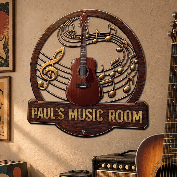 Top Market,Guitar,Gift For Men,Music,Custom Photo,Gift For Yourself,Remove BG Photo,Happy - Custom Photo Music Room Gif For Guitar Lovers - Personalized Custom Shaped Metal Sign