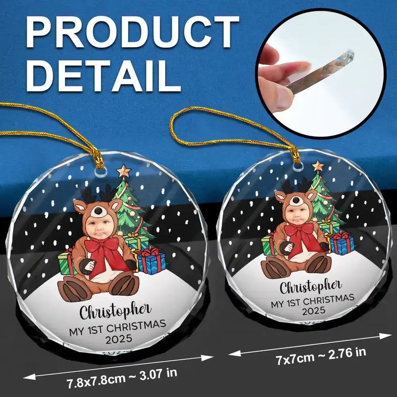 New baby, New Dad, New Mom, Parents - Custom Photo My First Christmas Baby Costumes - Personalized Circle Glass Ornament