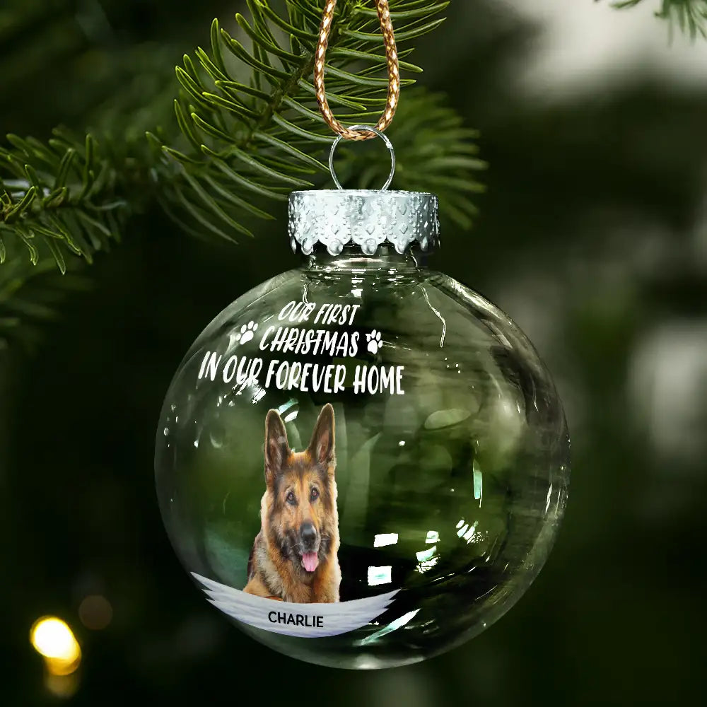 Christmas, Happy, Dog Lovers, Pet Lovers, Cat Lovers - Custom Photo My First Christmas In My Forever Home - Personalized Ball Ornament