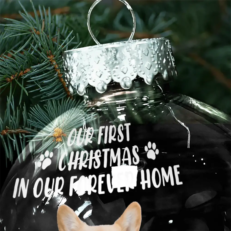 Christmas, Happy, Dog Lovers, Pet Lovers, Cat Lovers - Custom Photo My First Christmas In My Forever Home - Personalized Ball Ornament