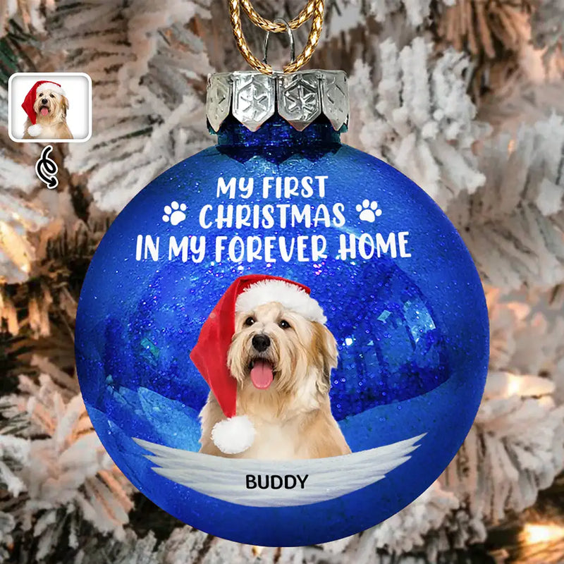 Christmas, Happy, Dog Lovers, Pet Lovers, Cat Lovers - Custom Photo My First Christmas In My Forever Home - Personalized Ball Ornament