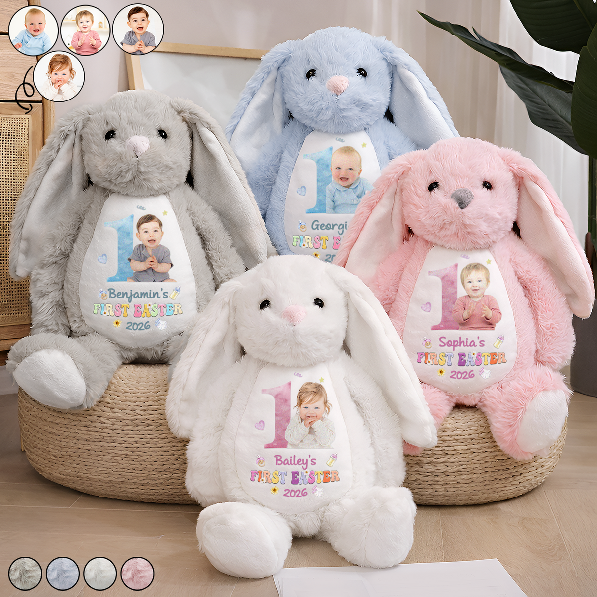 Easter,New baby,Dad - Sons,Gift For Son,Mom - Sons,Gift For Daughter,Dad - Daughters (Young),Mom - Daughters (Young),Gift For Kids,Gift For Grandkids,Happy - Custom Photo My First Easter - Personalized Soft Toy Bunny