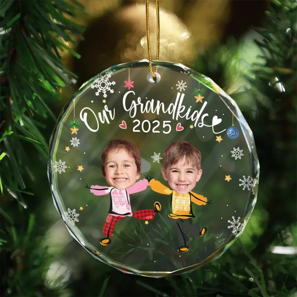 Custom Photo My Grandkids Grandparents Family - Personalized Circle Glass Ornament