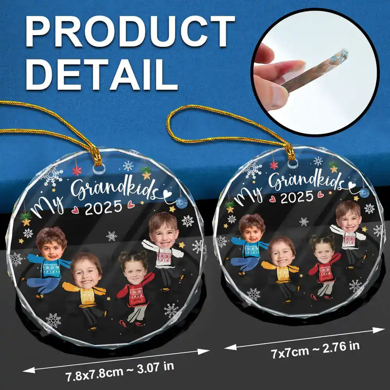 Custom Photo My Grandkids Grandparents Family - Personalized Circle Glass Ornament