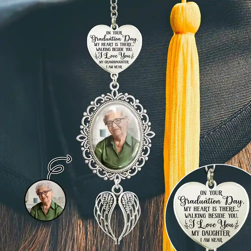 Graduation,Gift For Yourself,Custom Photo,Memorial,Sad - Custom Photo My Heart Is There - Personalized Graduation Tassel Charm