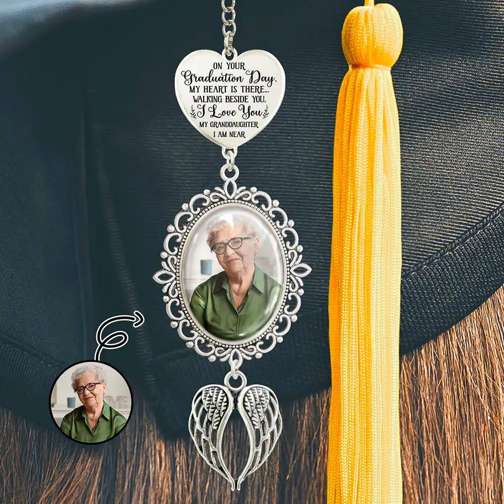 Graduation,Gift For Yourself,Custom Photo,Memorial,Sad - Custom Photo My Heart Is There - Personalized Graduation Tassel Charm