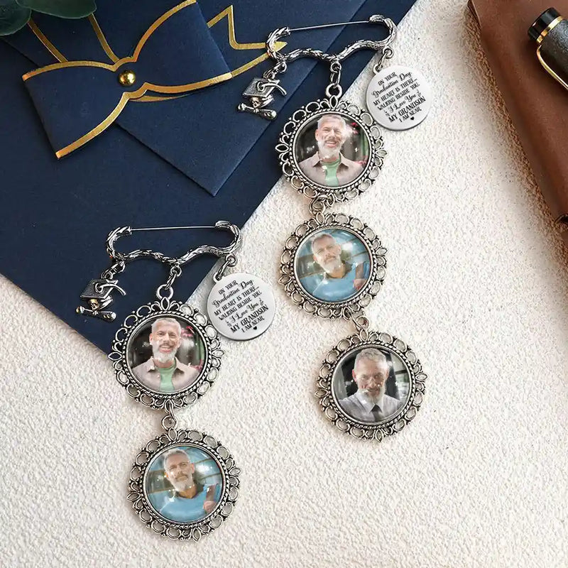 Graduation, Gift For Yourself, Custom Photo, Memorial, Sad - Custom Photo My Heart Is There Walking Beside You - Personalized Graduation Tassel Pin