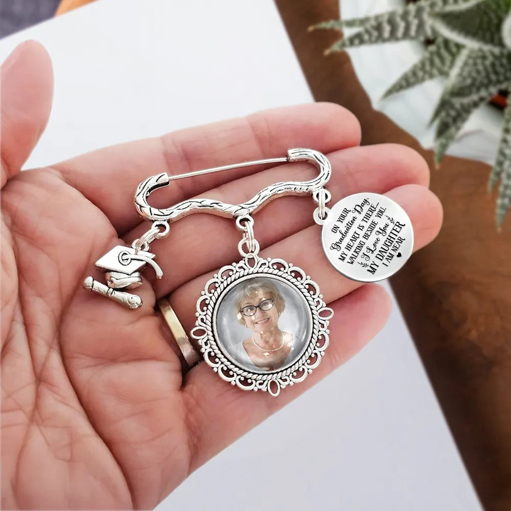 Graduation, Gift For Yourself, Custom Photo, Memorial, Sad - Custom Photo My Heart Is There Walking Beside You - Personalized Graduation Tassel Pin