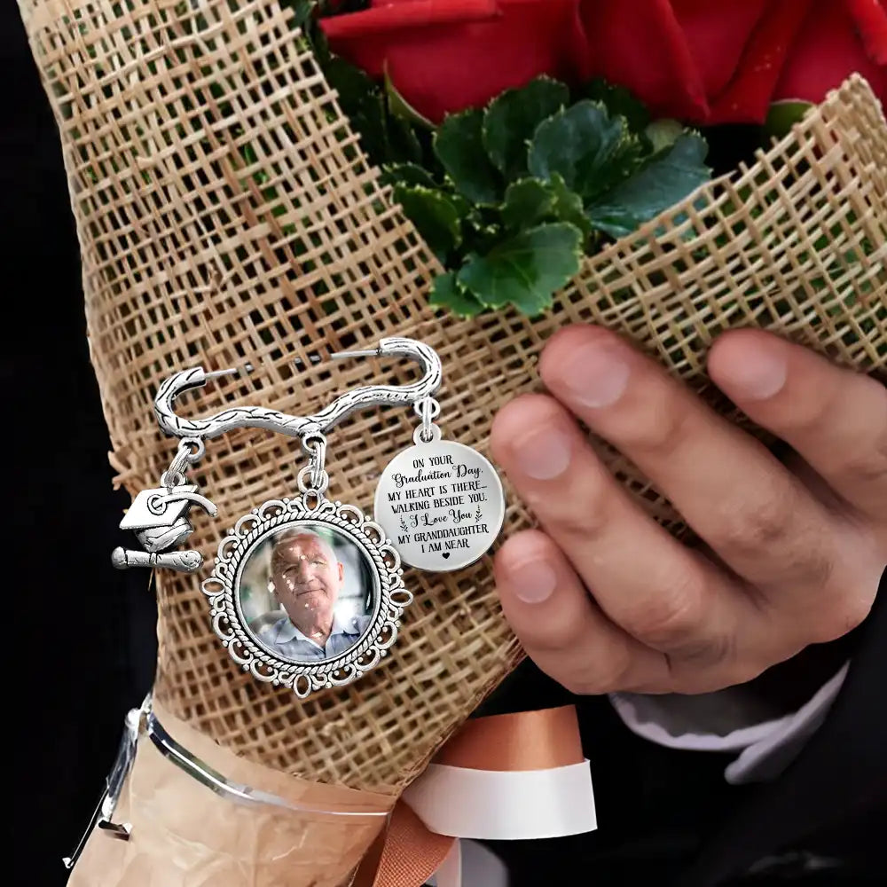 Graduation, Gift For Yourself, Custom Photo, Memorial, Sad - Custom Photo My Heart Is There Walking Beside You - Personalized Graduation Tassel Pin