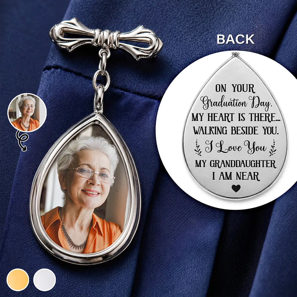 Custom Photo My Heart Is There Walking Beside You - Personalized Teardrop Pin