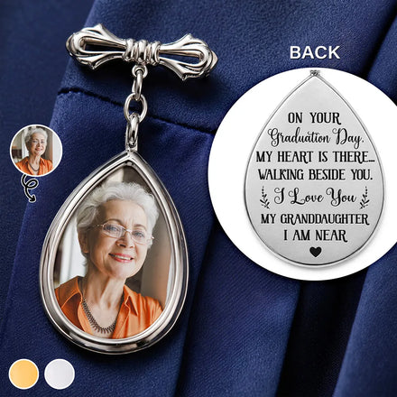 Custom Photo My Heart Is There Walking Beside You - Personalized Teardrop Pin