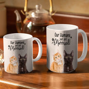 Gift For Couples,Gift For Husband,Gift For Wife,Gift For Boyfriend,Gift For Girlfriend,Pet Lovers,Pet Couple,Dog Lovers,Dog Couple,Cat Lovers,Cat Couple,Wedding,Wedding Anniversary,Married ,Engaged,Love - Custom Photo My Humans Are Getting Engaged Married - Personalized White Edge-to-Edge Mug