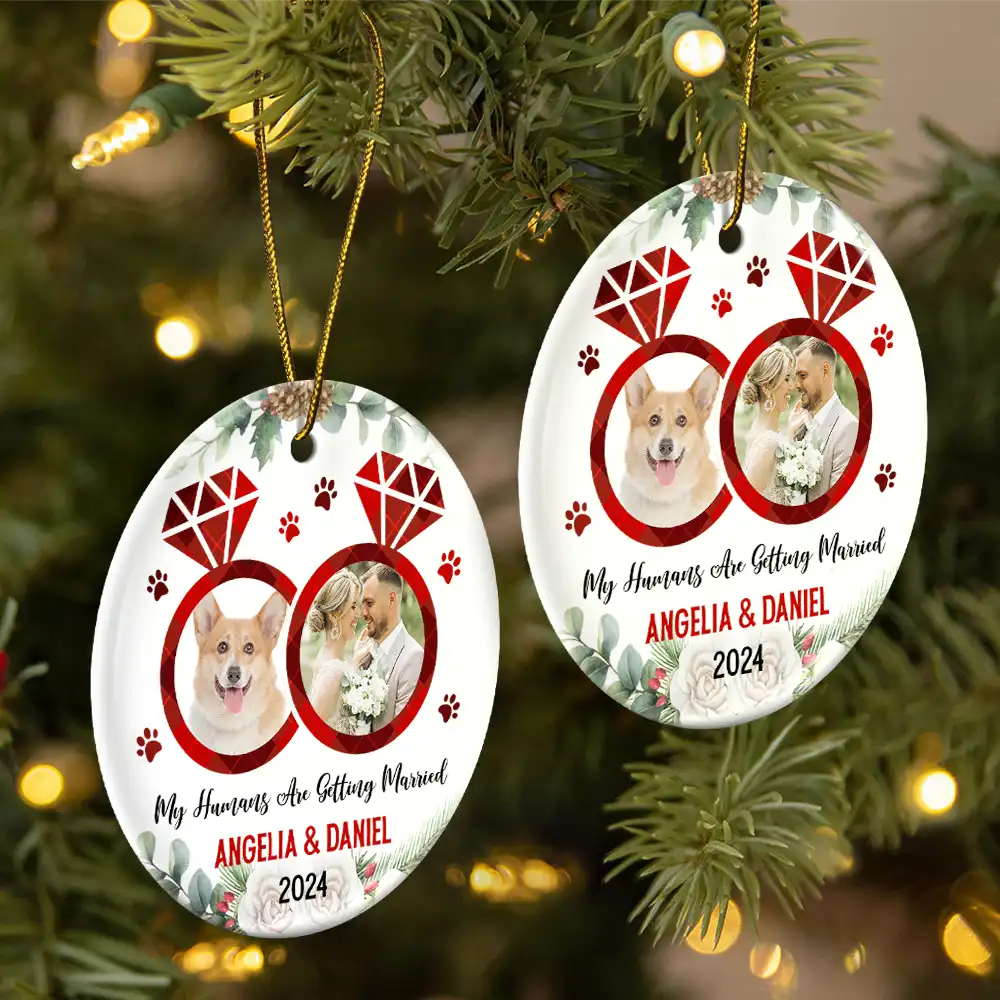 Happy - Custom Photo My Humans Are Getting Married - Personalized Circle Ceramic Ornament