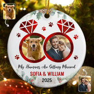 Happy - Custom Photo My Humans Are Getting Married - Personalized Circle Ceramic Ornament