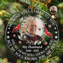 Memorial,Sad,Christmas - Custom Photo My Mind Still Talks To You - Personalized Circle Acrylic Ornament