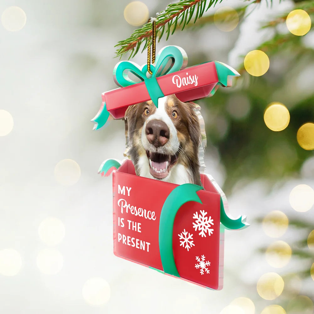 Pet Lovers, Cat Lovers, Dog Lovers, Funny, Christmas - Custom Photo My Presence Is The Present - Personalized Custom Shaped Acrylic Ornament