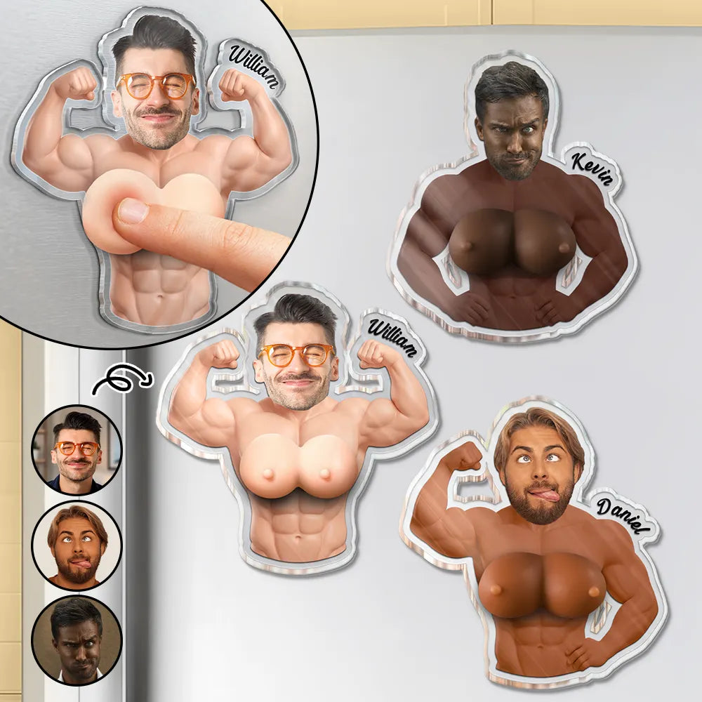 Custom Photo Never Skip Chest Day - Personalized Squishy Acrylic Fridge Magnet