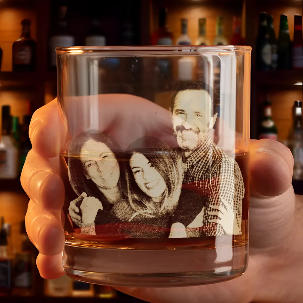 Custom Photo, Family, Gift For Brothers, Gift For Bestie, Happy, Gift For Sibling - Custom Photo Never Too Far To Drink Together - Personalized Engraved Whiskey Glass