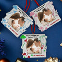 New baby, Custom Photo, Christmas, Happy - Custom Photo New Baby First Christmas As A Family Of Four - Personalized Embossed Ceramic Ornament