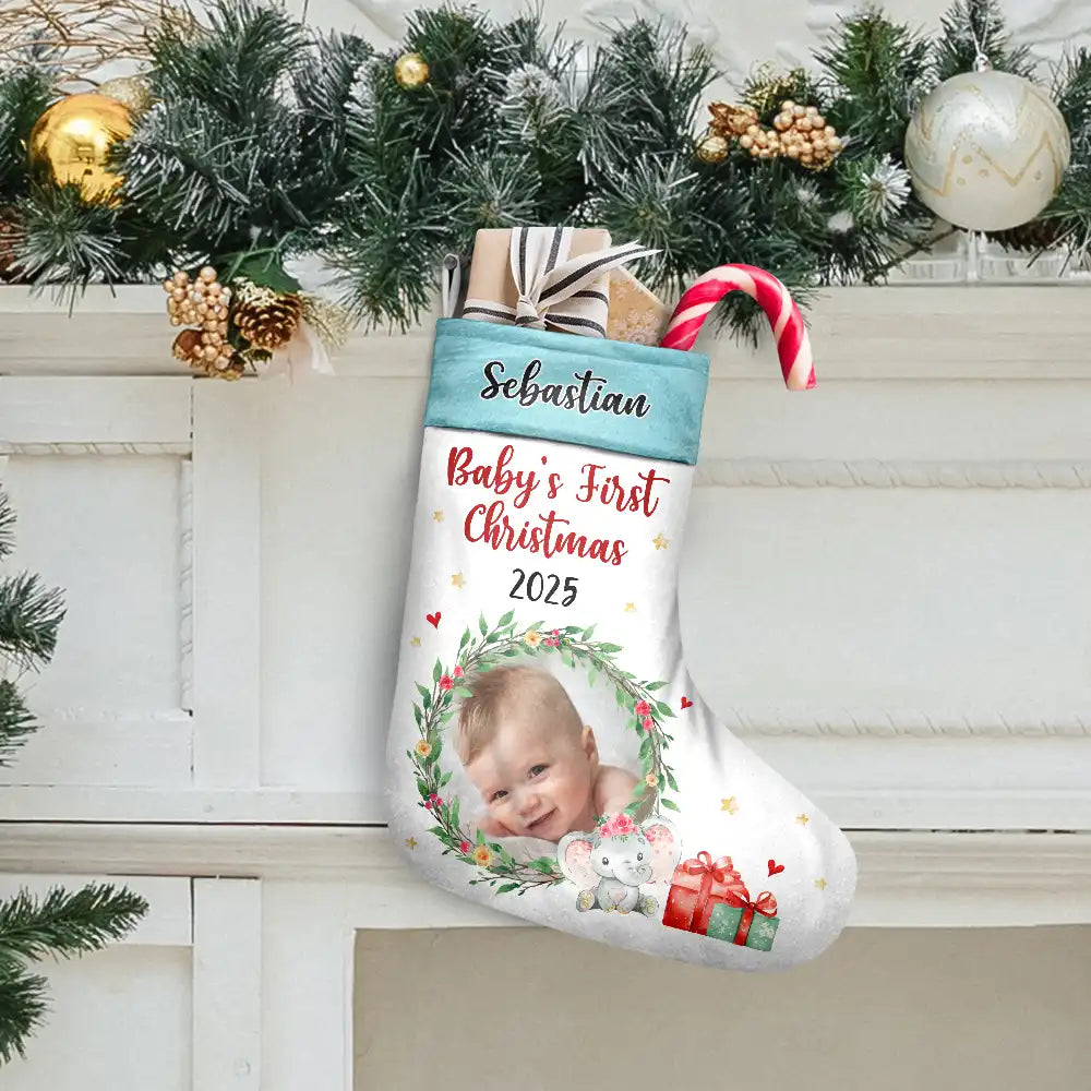 Custom Photo New Baby My First Christmas - Christmas Gift - Personalized Christmas Stocking