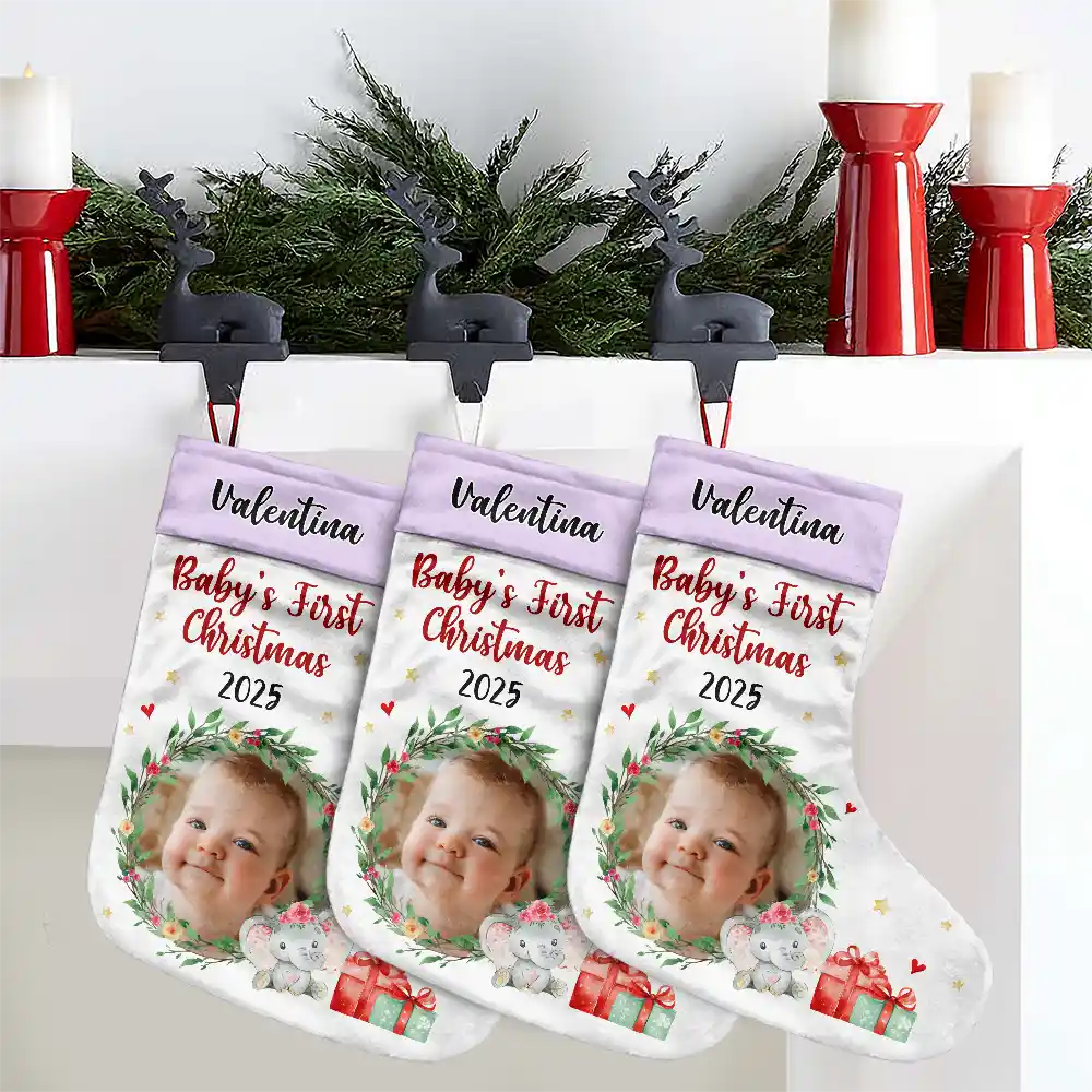Custom Photo New Baby My First Christmas - Christmas Gift - Personalized Christmas Stocking