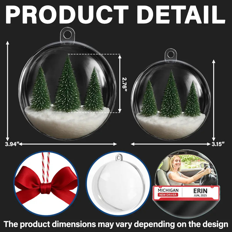 Gift For Yourself,Christmas,Custom Photo,Happy - Custom Photo New Driver - Personalized 3D Acrylic Ball Ornament