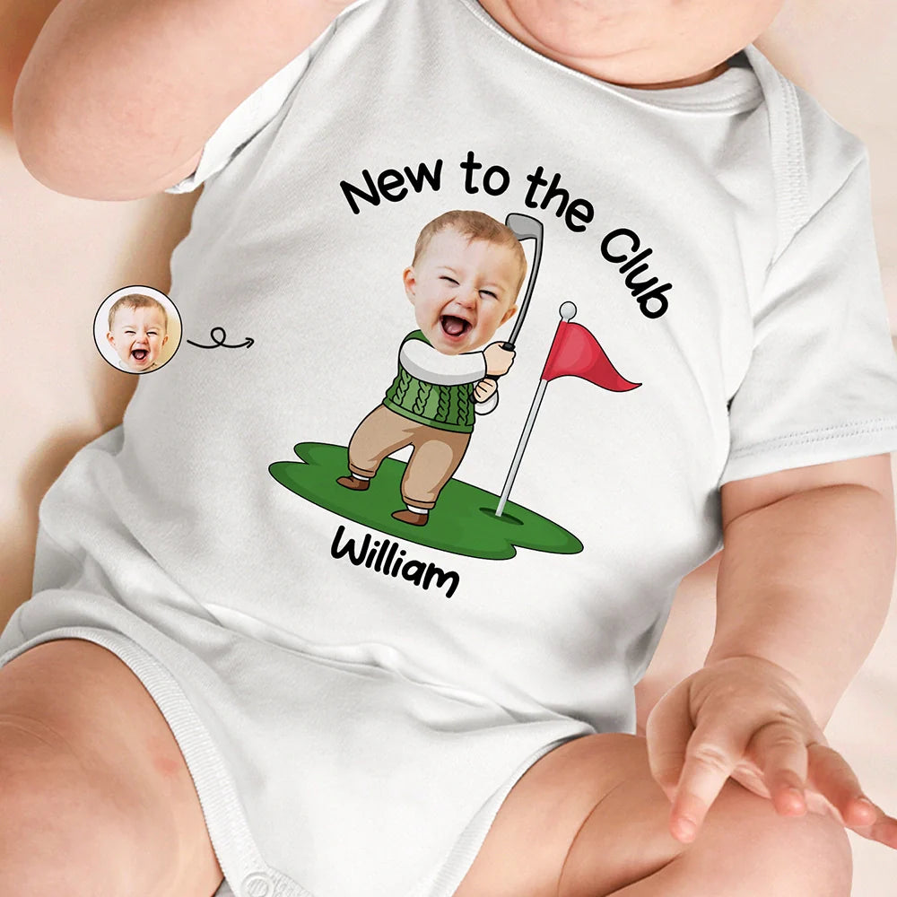 Happy, Golf, Parents, Gift For Kids, New baby - Custom Photo New To The Club - Personalized Baby Onesie