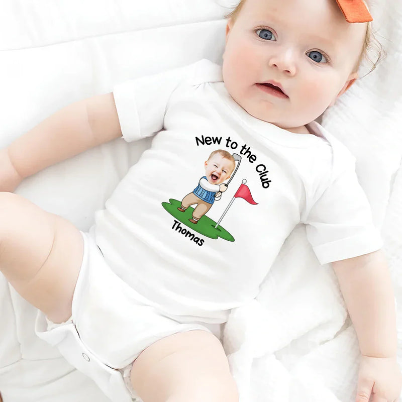 Happy, Golf, Parents, Gift For Kids, New baby - Custom Photo New To The Club - Personalized Baby Onesie