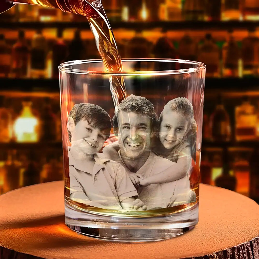 Gift For Father,Gift For Grandpa - Custom Photo No Hood Like Fatherhood - Personalized Engraved Whiskey Glass