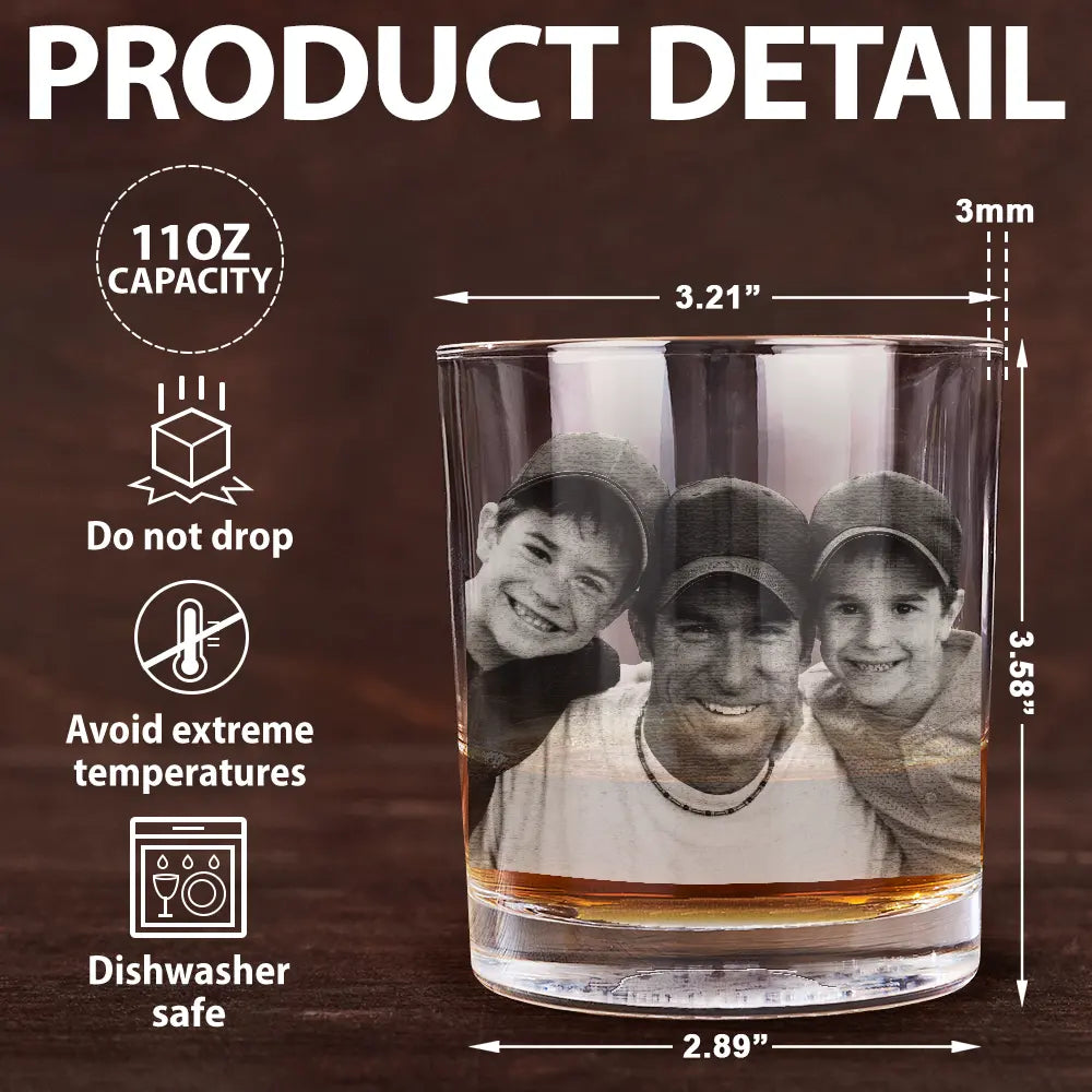 Gift For Father,Gift For Grandpa - Custom Photo No Hood Like Fatherhood - Personalized Engraved Whiskey Glass