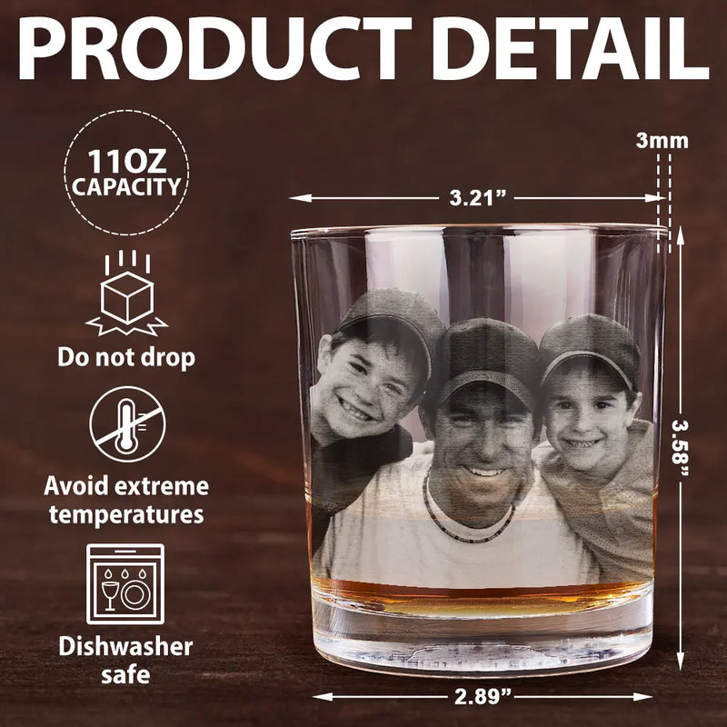 Gift For Father,Gift For Grandpa - Custom Photo No Hood Like Fatherhood - Personalized Engraved Whiskey Glass